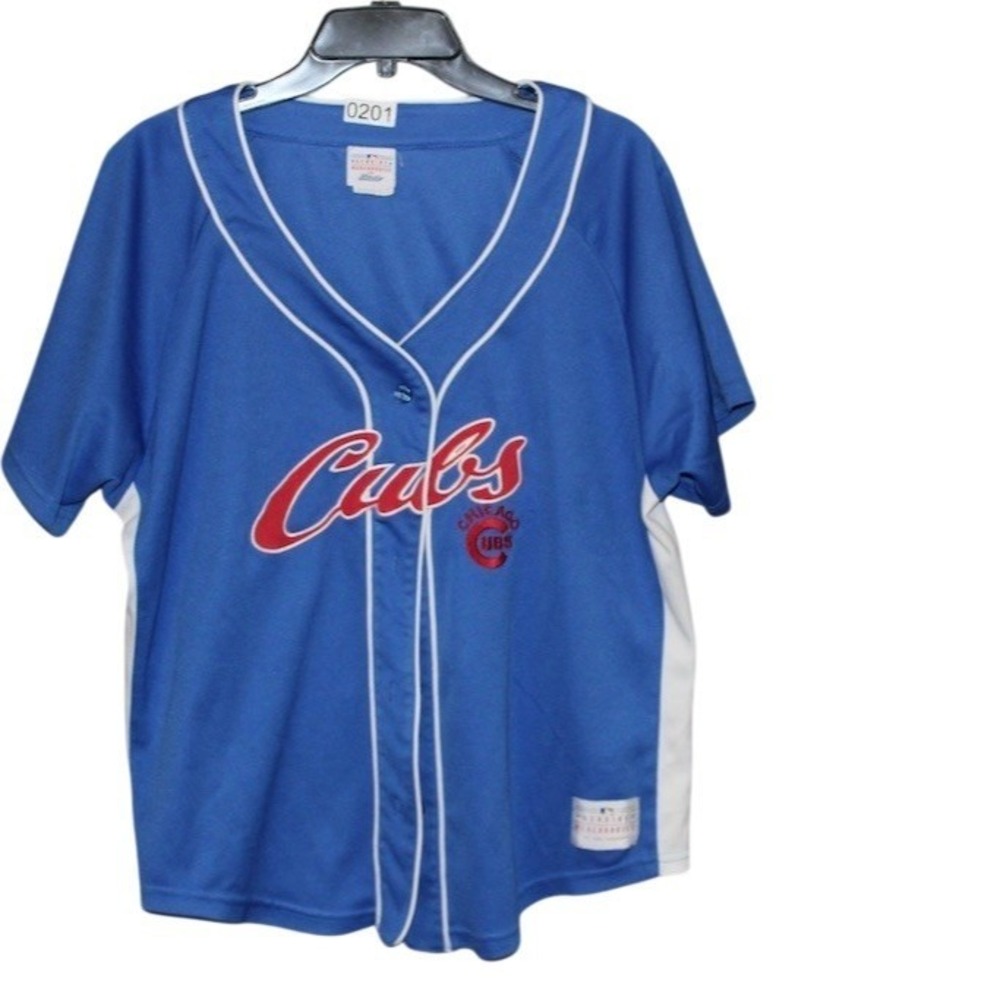 True‎ Fan Chicago Cubs MLB Baseball Jersey Shirt Blue Button-Up XL Unisex